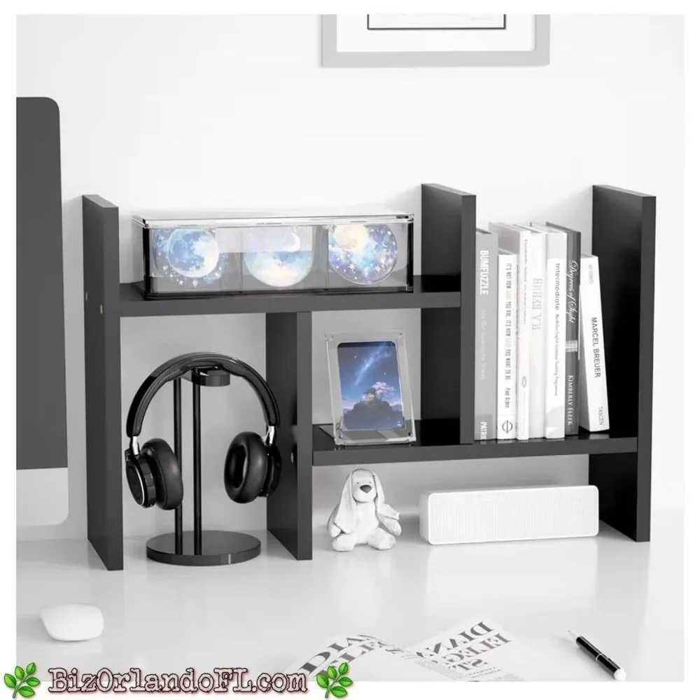 Jerry & Maggie Desktop Organizer Office Storage Rack Adjustable Wood Display Blk